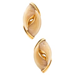 Bry & Co Paris 1970 Rare French Earrings In 18Kt Yellow Gold With Four Claws