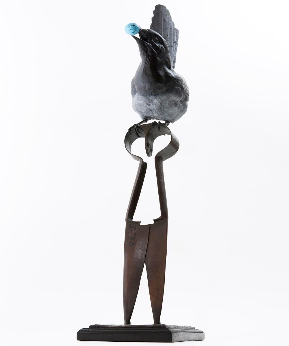 Magpie on Sheepshear - Naturalistic Sculpture by Bryan Hanlon