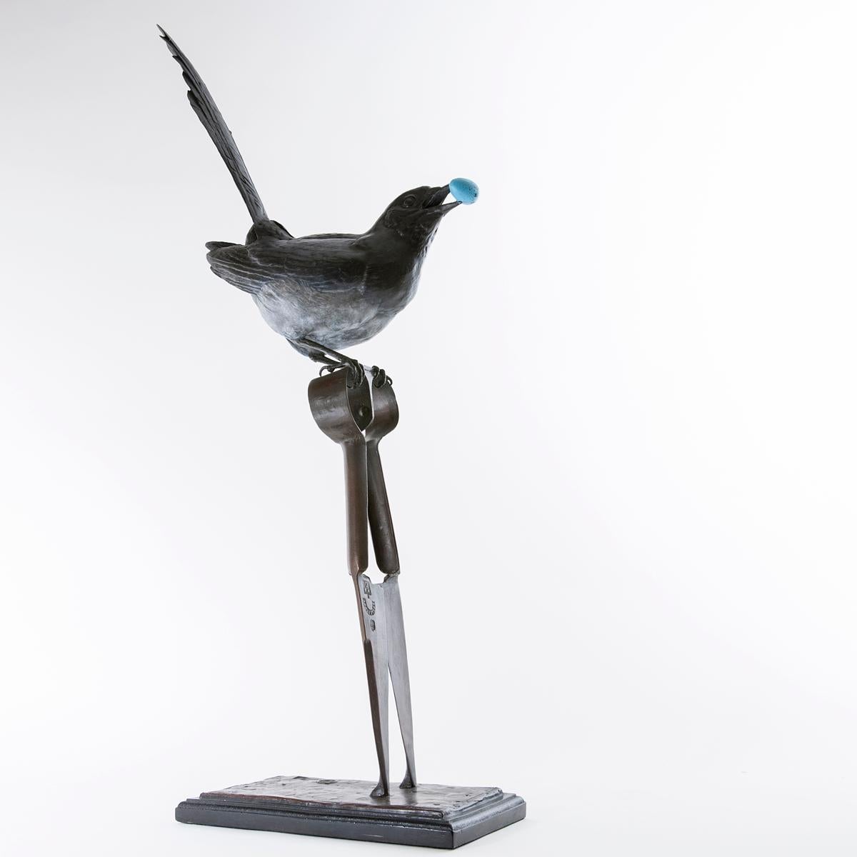 Bryan Hanlon Figurative Sculpture - Magpie on Sheepshear