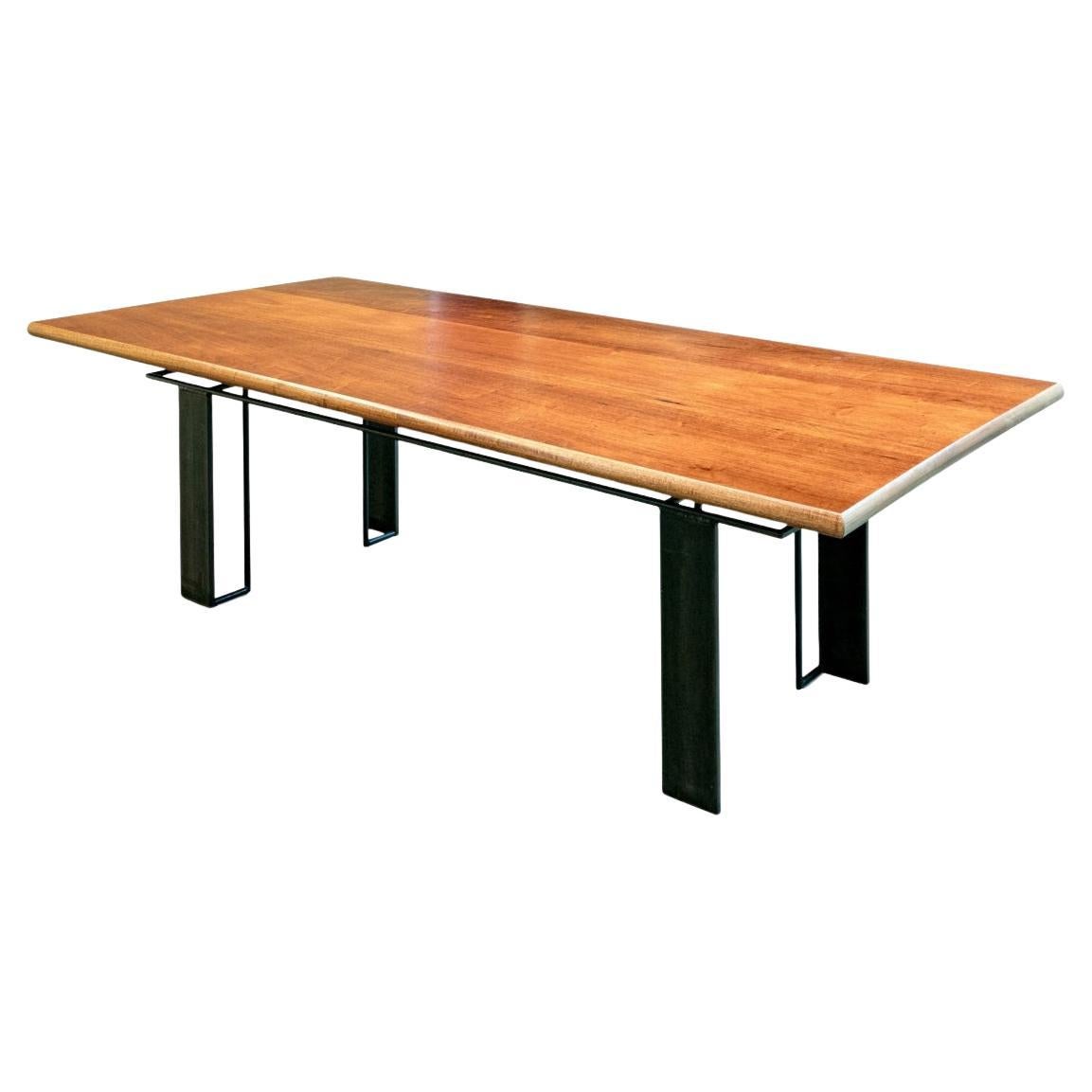 Bryan Hunt (American, B. 1947) Quality 7' 10" Hardwood And Steel Dining Table