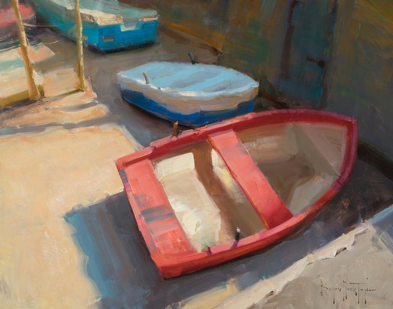 Bryan Mark Taylor Landscape Painting - "Amalfi Dry Dock" Contemporary Impressionist  Plein Air Oil of Italy
