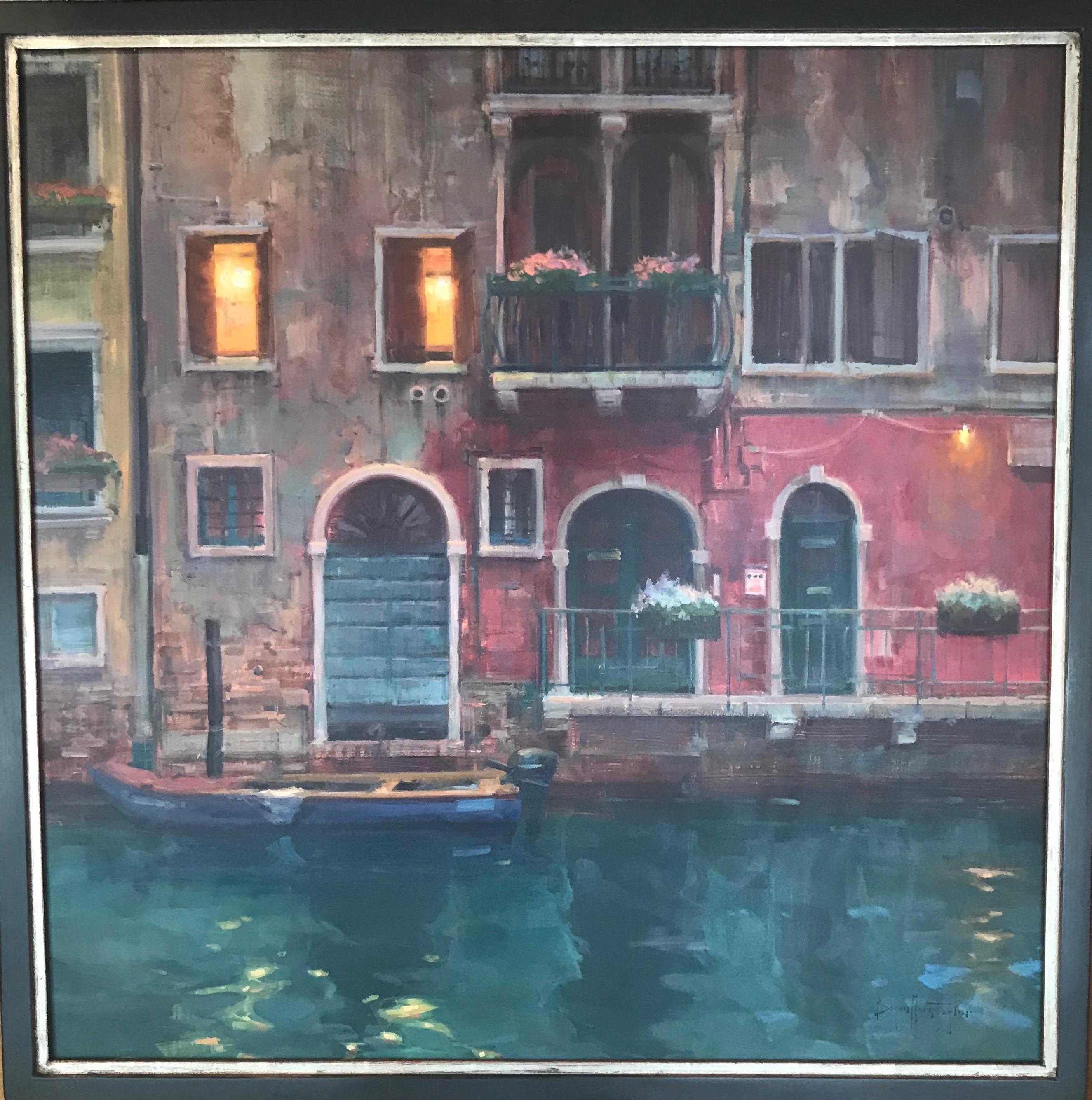 „Ein Abend in Venedig“  Klassischer Palast an einem Kanal in Venedig – Painting von Bryan Mark Taylor