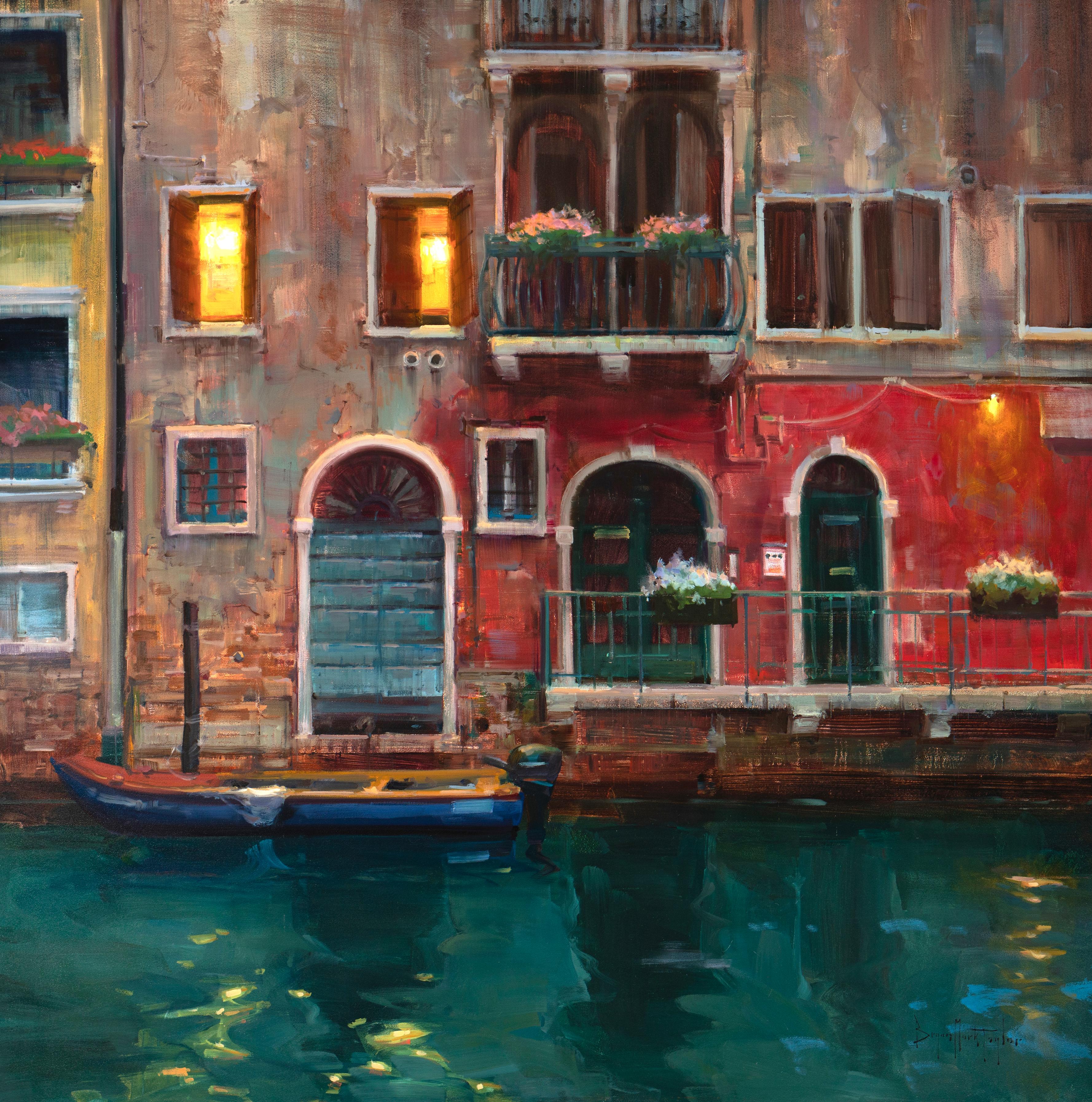Bryan Mark Taylor Landscape Painting - "An Evening In Venice"  Classic Palace On A Canal In Venice
