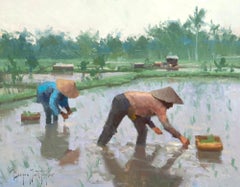 "Bali Rice Planting" Modern Impressionist Scene in Bali