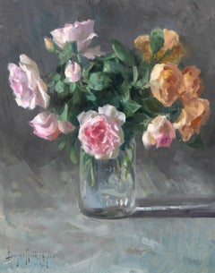 "Bottled Roses" Modern Impressionist Still Life