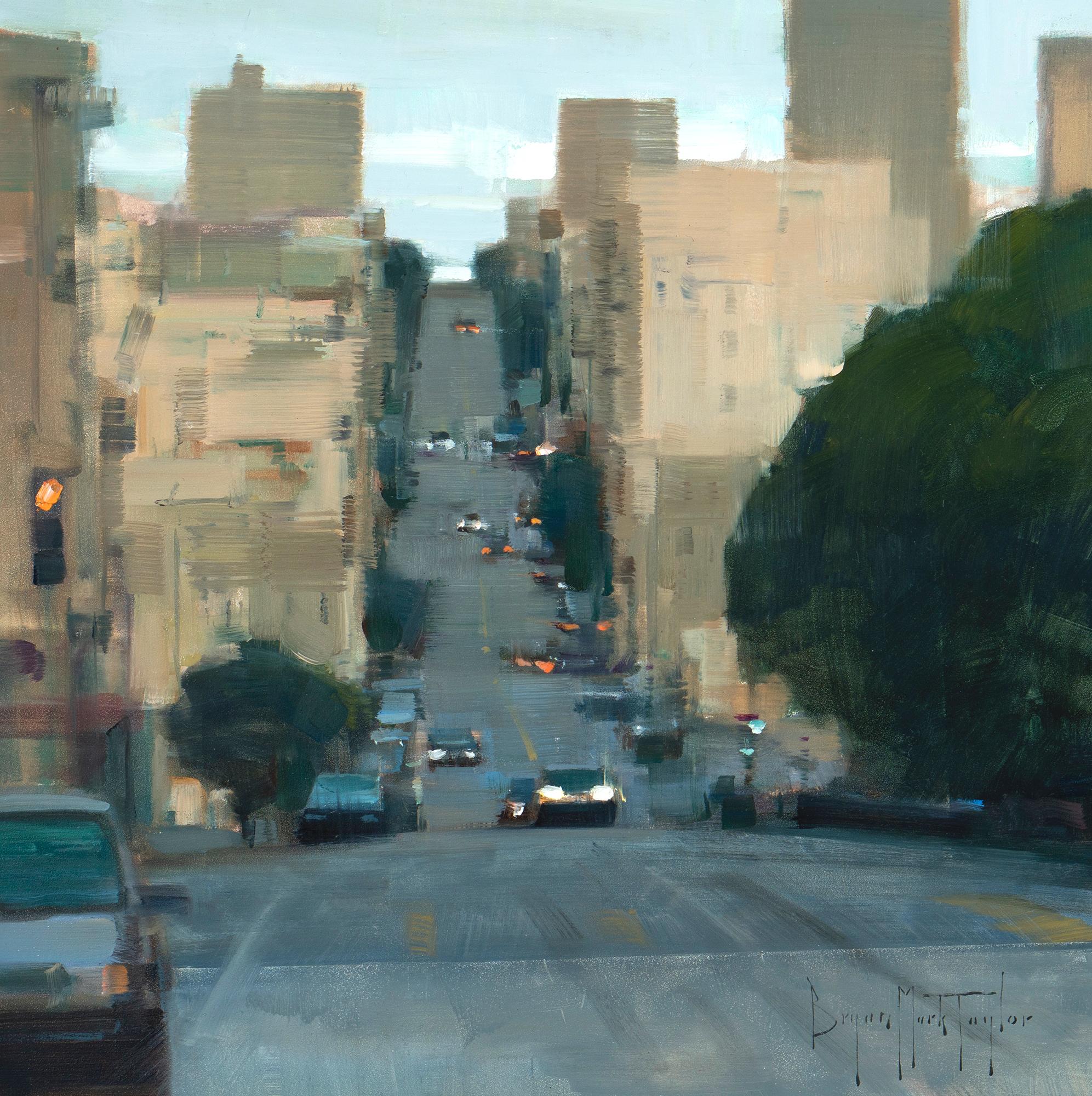 Bryan Mark Taylor Landscape Painting – „Stadt Twilight“ Moderne impressionistische Stadtlandschaft, Ölgemälde von San Francisco