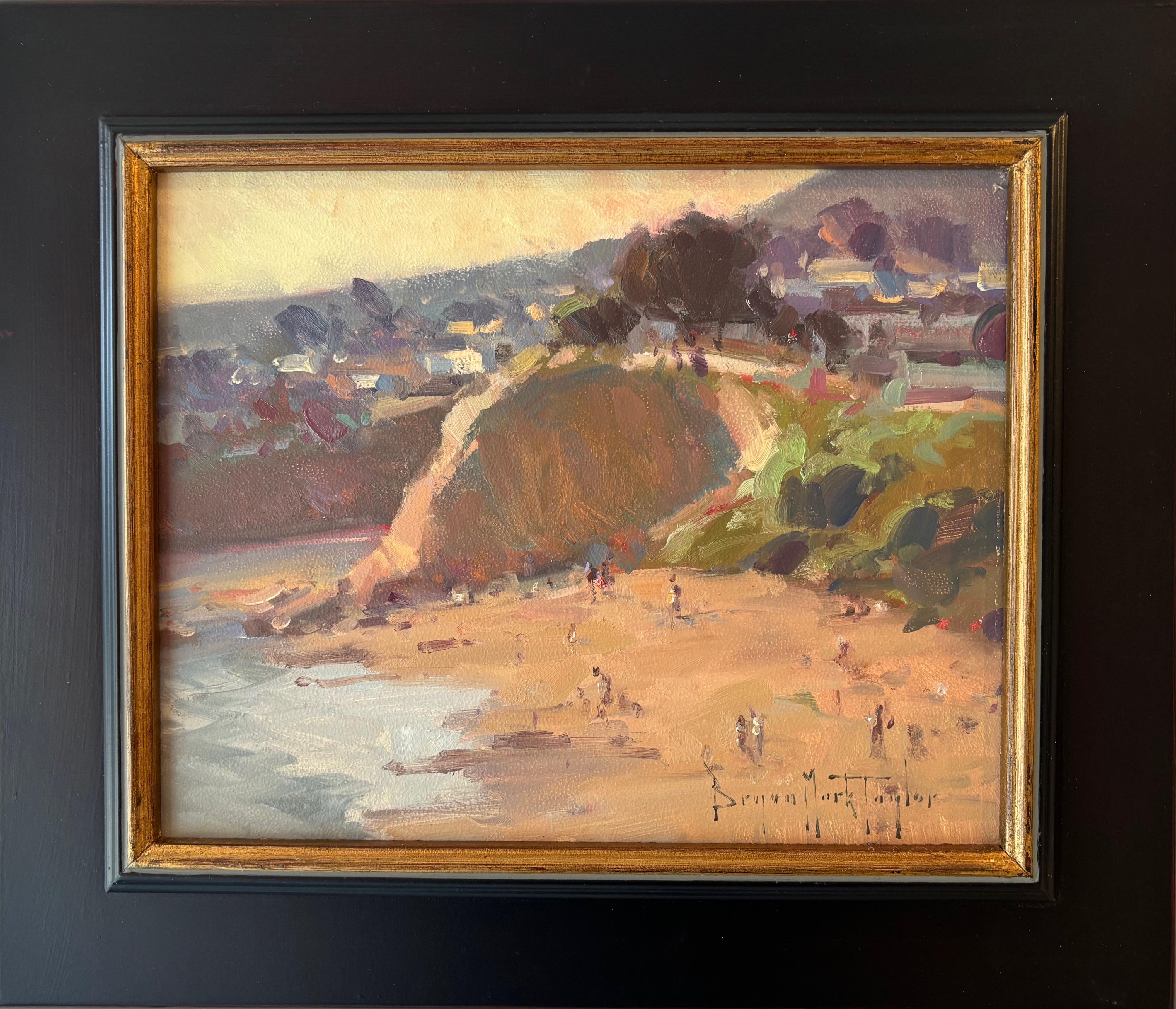 Moderne impressionistische südkalifornische Meereslandschaft „Evening Stroll“   (Abstrakter Impressionismus), Painting, von Bryan Mark Taylor