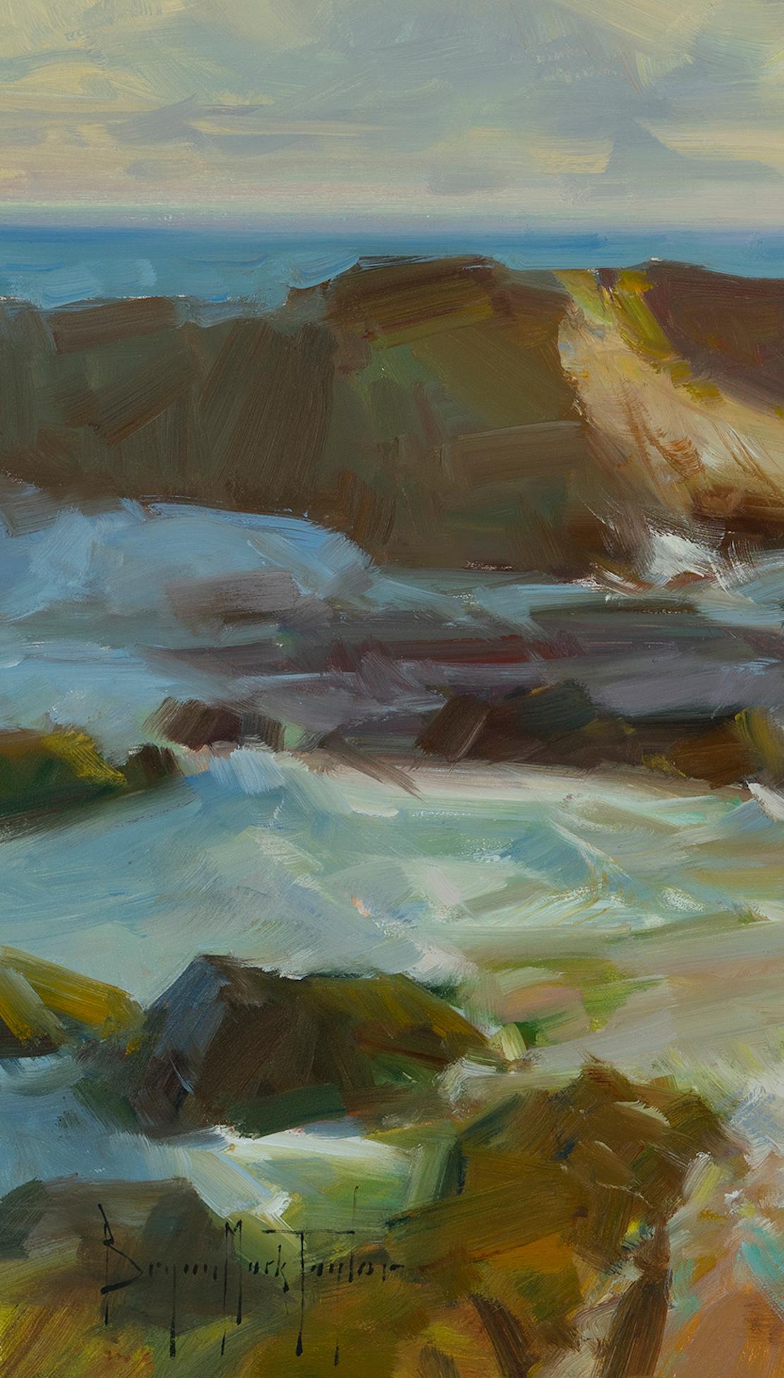 Paysage de mer californien impressionniste moderne « Flag Point Sunset »   - Impressionnisme abstrait Painting par Bryan Mark Taylor