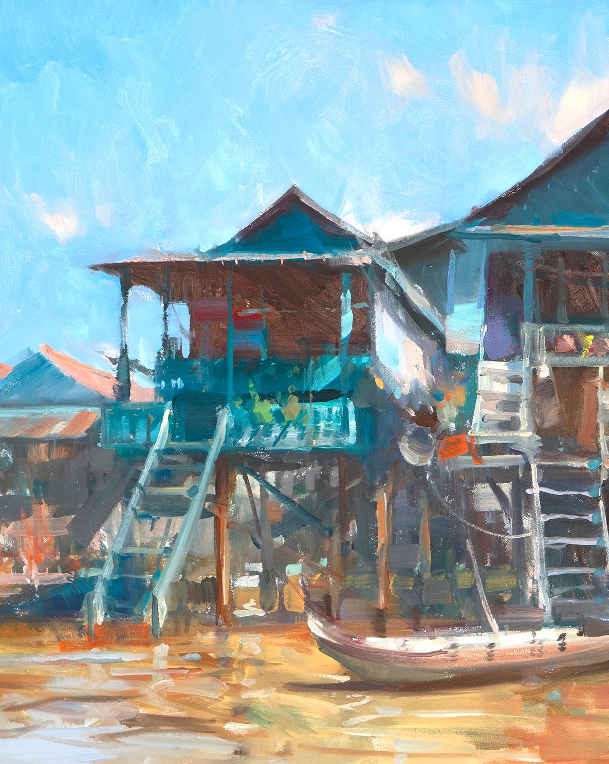 « Fleating City », scène impressionniste moderne du Cambodge - Painting de Bryan Mark Taylor