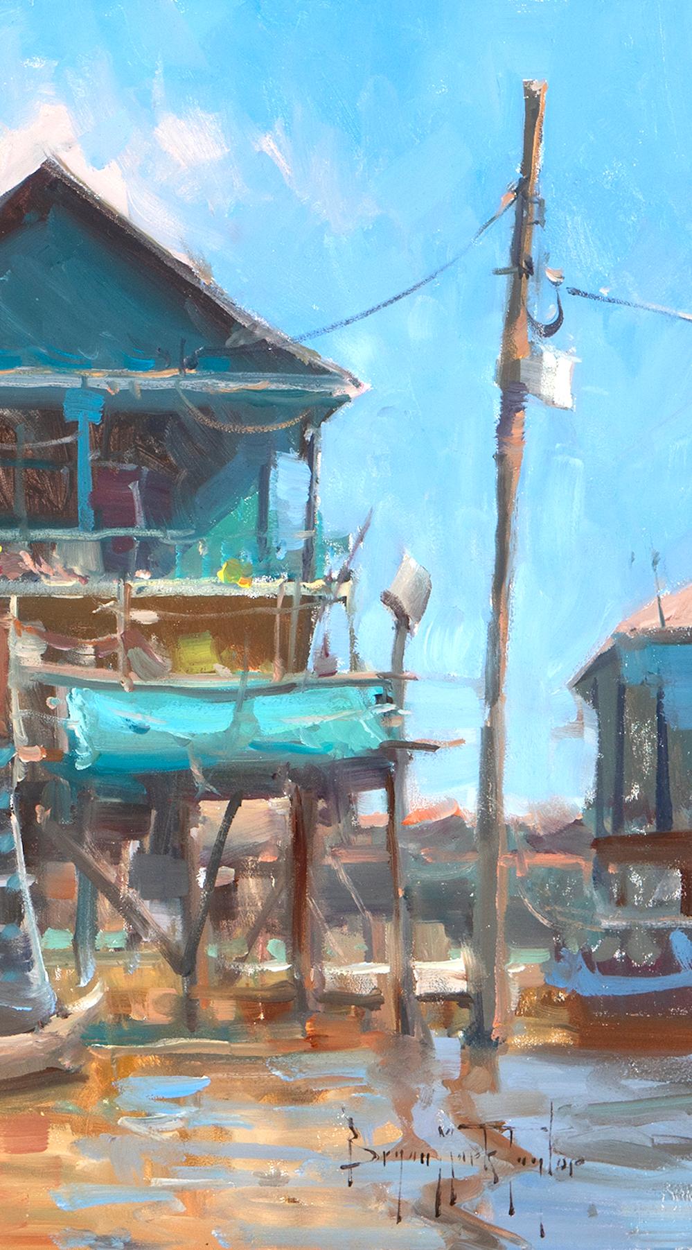 « Fleating City », scène impressionniste moderne du Cambodge - Impressionnisme abstrait Painting par Bryan Mark Taylor