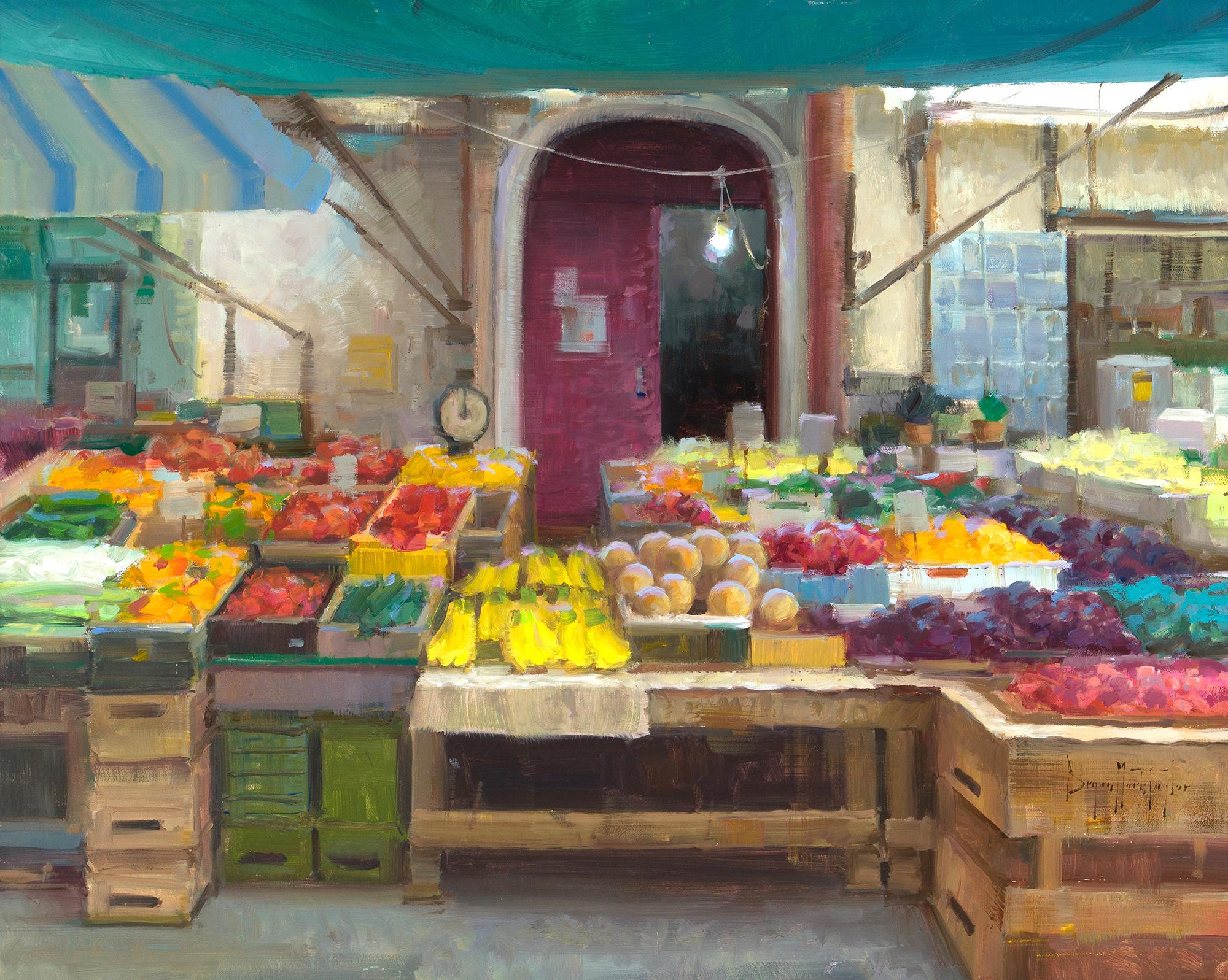 Bryan Mark Taylor Landscape Painting - "Fruti e Verdure" Plein Air Oil Of Venice Market