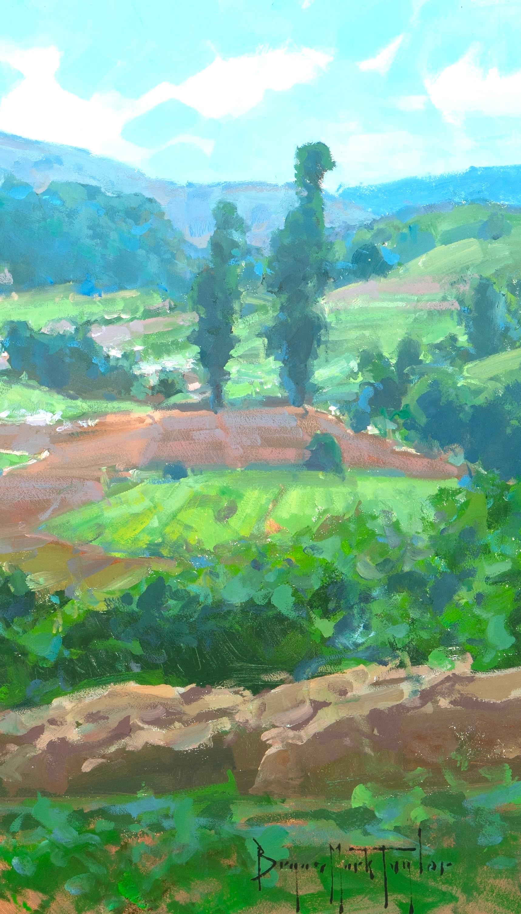 « Garden Valley Ooty », huile de ferme impressionniste moderne - Painting de Bryan Mark Taylor