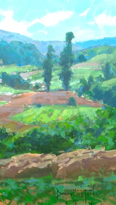 "Garden Valley Ooty" Modern Impressionist Farmland Oil
