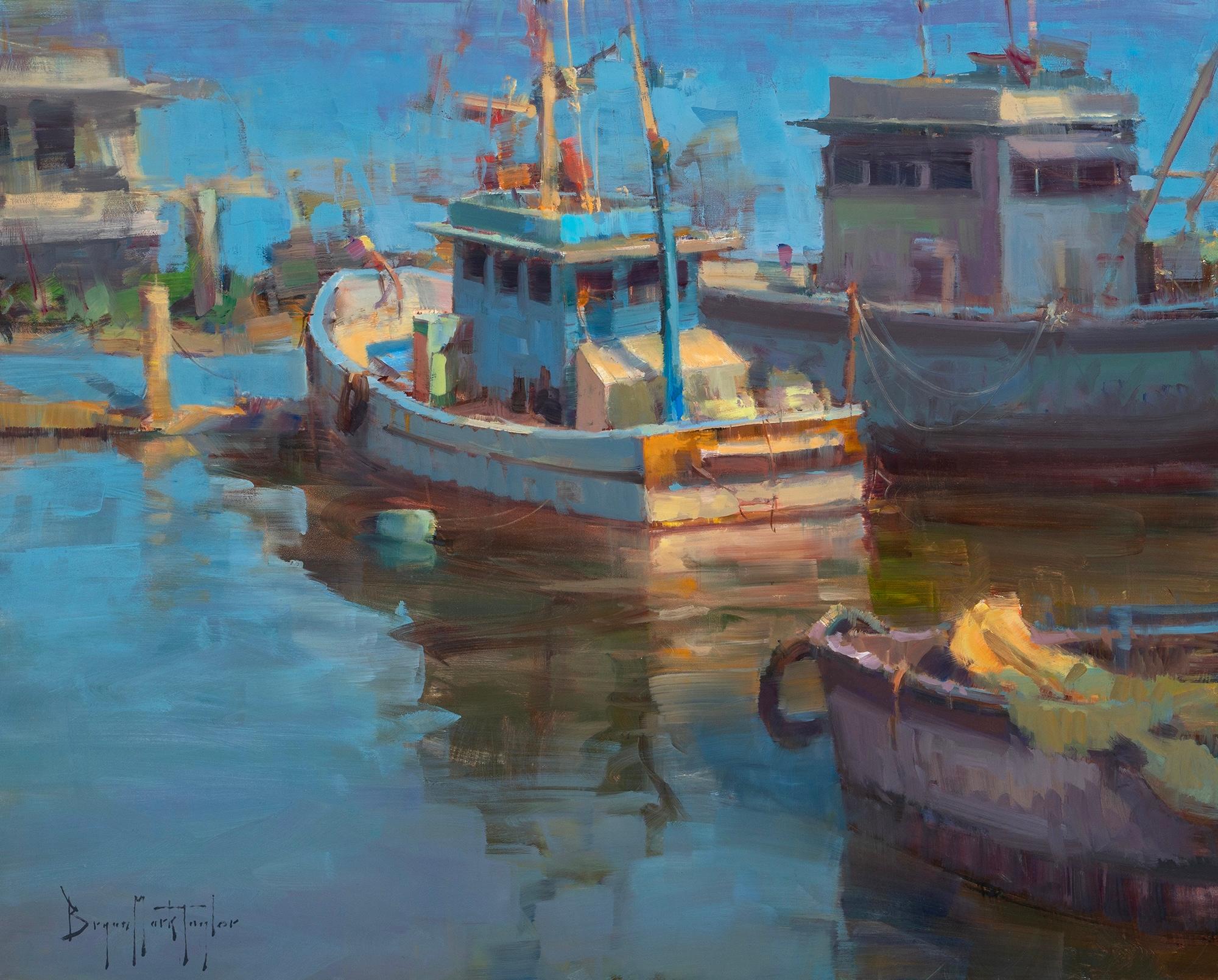 Landscape Painting de Bryan Mark Taylor - "Astillero de Goa" Óleo impresionista moderno de la India