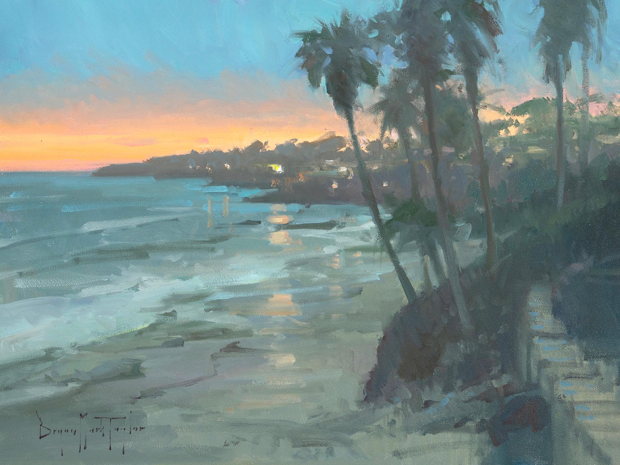 Bryan Mark Taylor Landscape Painting - "Heisler Park Twilight " Modern Impressionist Southern California Seascape  