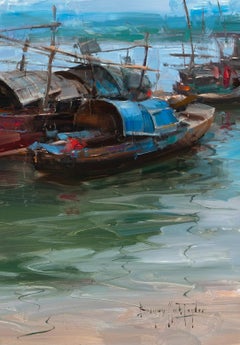 "Junk Boats" Modern Impressionist Oil of China