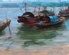"Junk Boats" Modern Impressionist Oil of China