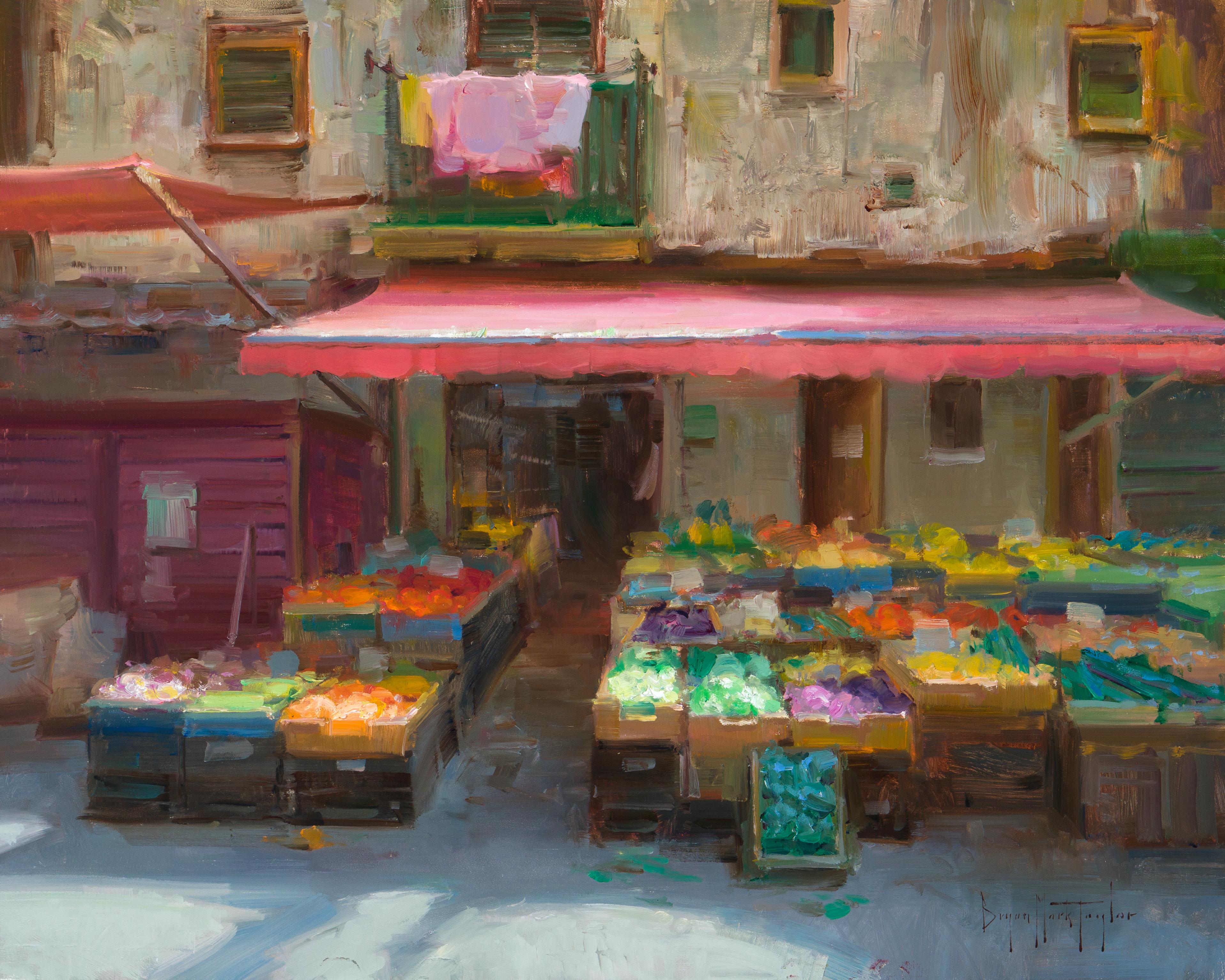 Bryan Mark Taylor Landscape Painting - "Laundry Day, Market Day" Oil Painting