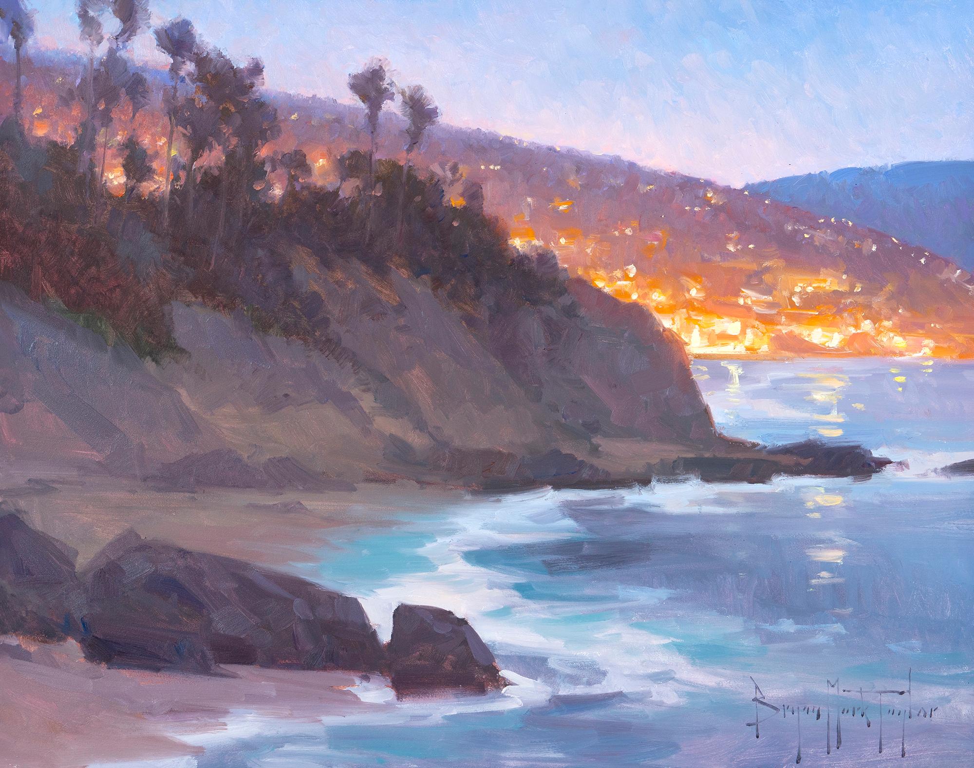Bryan Mark Taylor Landscape Painting - "Main Beach Evening Glow" Modern Impressionist California Seascape  