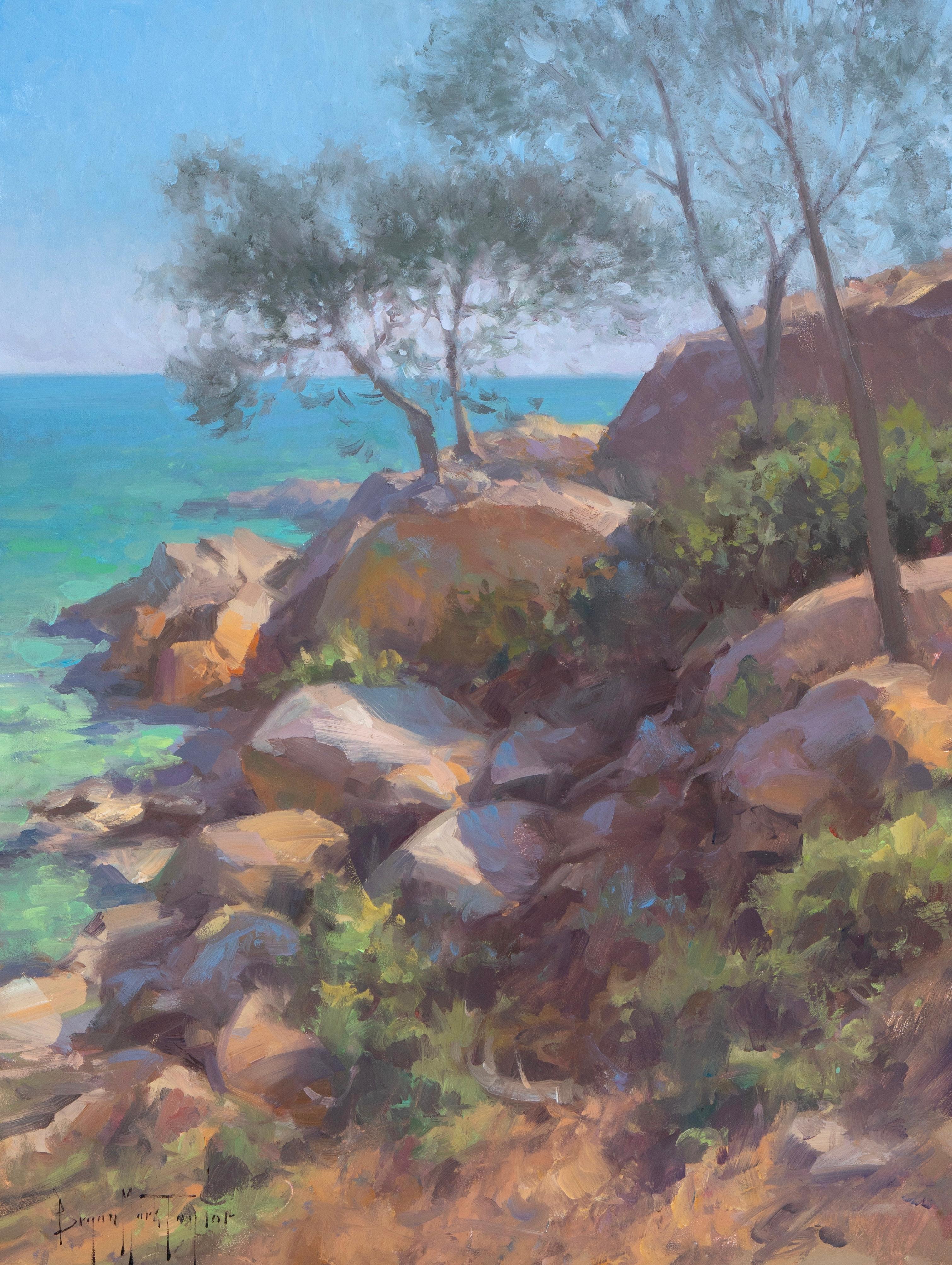 Landscape Painting de Bryan Mark Taylor - "Costa Mediterránea" Óleo Español Impresionista Moderno