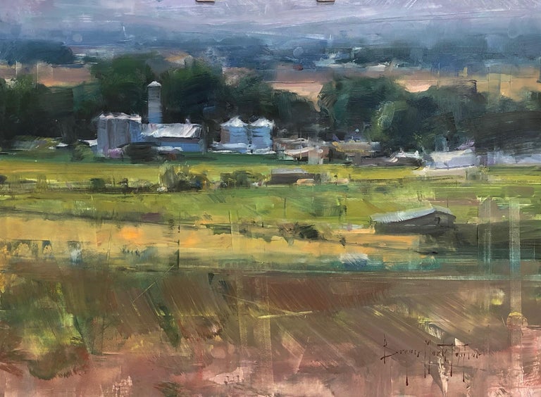 Bryan Mark Taylor Landscape Painting - Modern Impressionist American Plein air Landscape oil "Green Farmland"