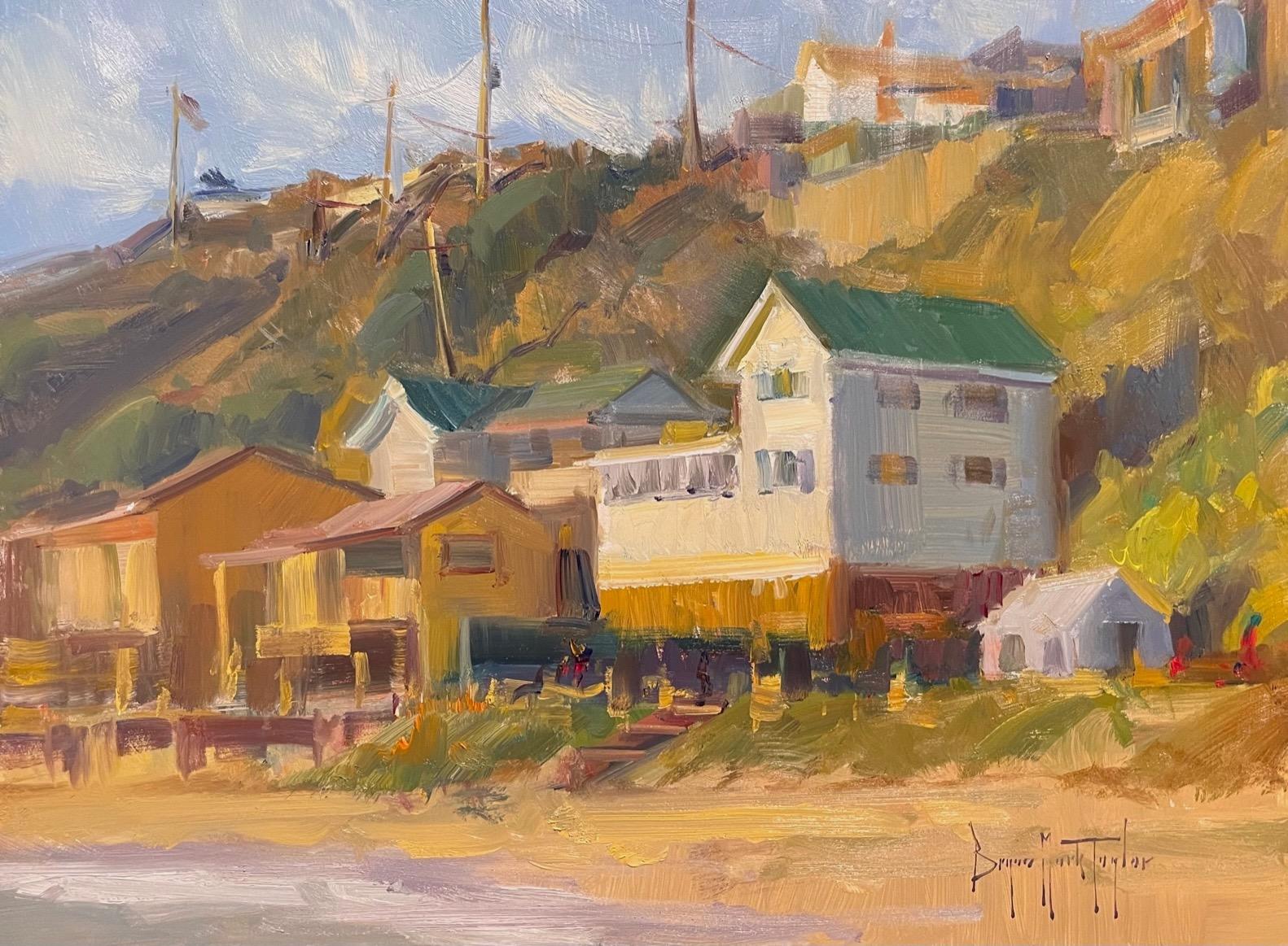 Bryan Mark Taylor Landscape Painting - Modern Impressionist California Seascape "Crystal Cove Beach Cottage" 