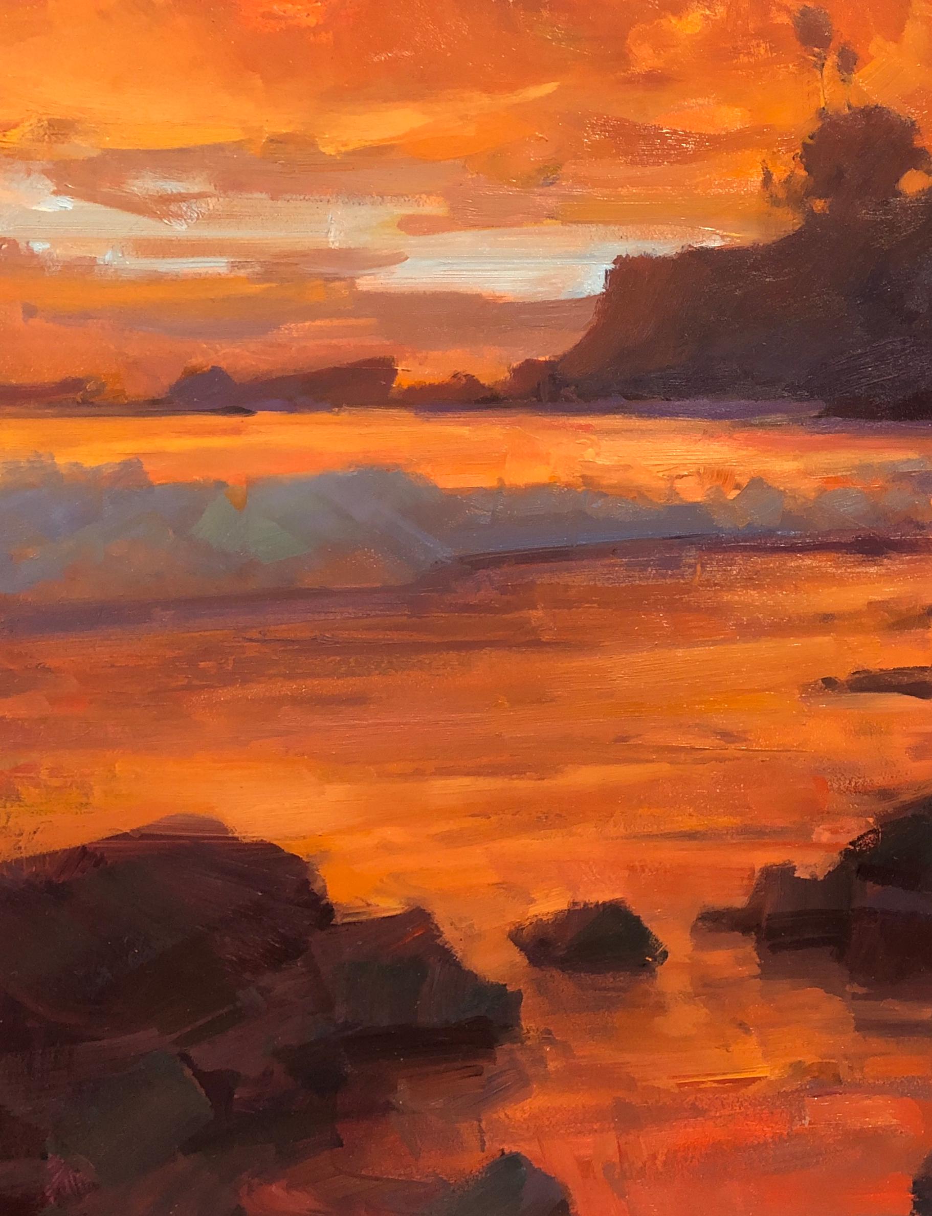 Paysage marin impressionniste moderne californien « Laguna Beach Sunset » (set de soleil de la plage)  - Marron Landscape Painting par Bryan Mark Taylor