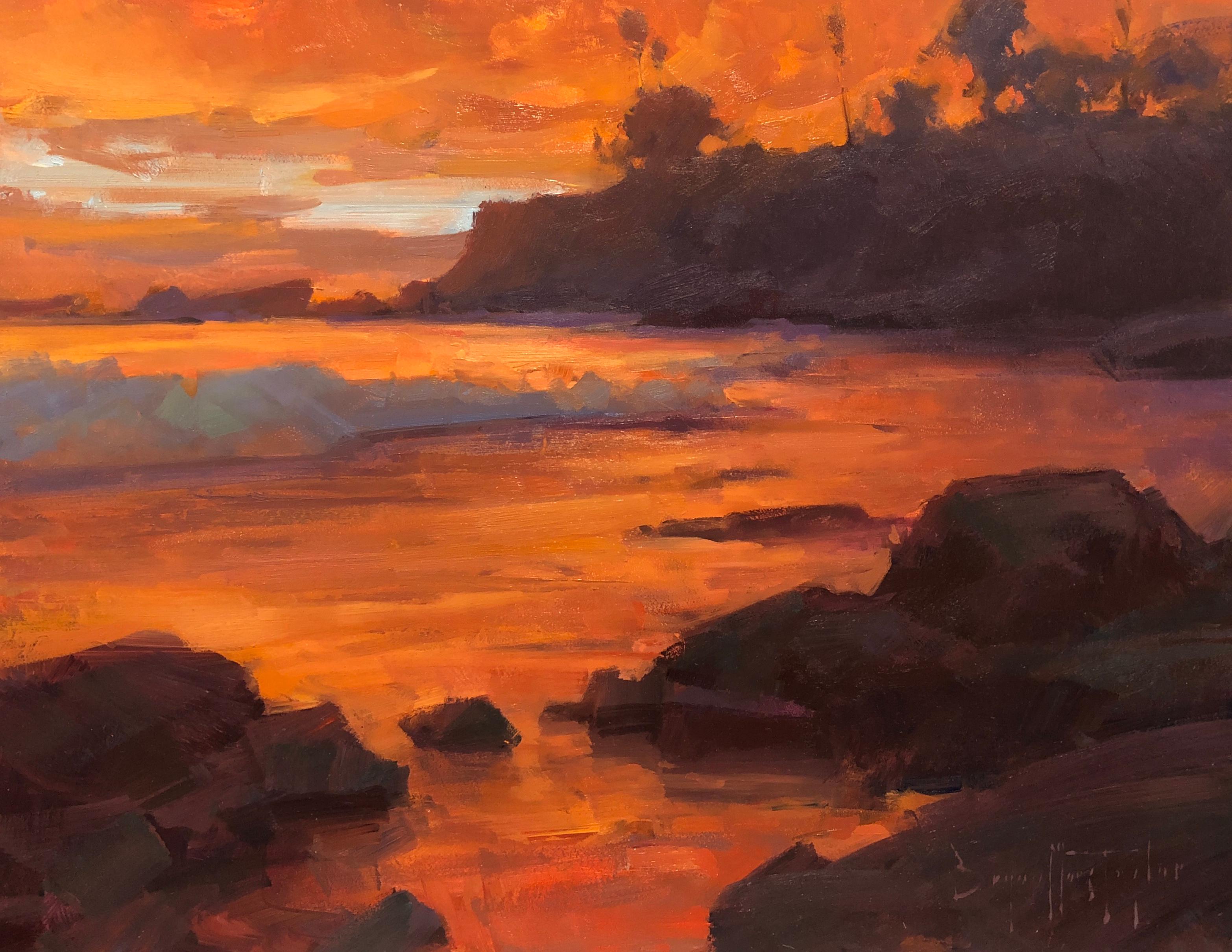 Paysage marin impressionniste moderne californien « Laguna Beach Sunset » (set de soleil de la plage) 