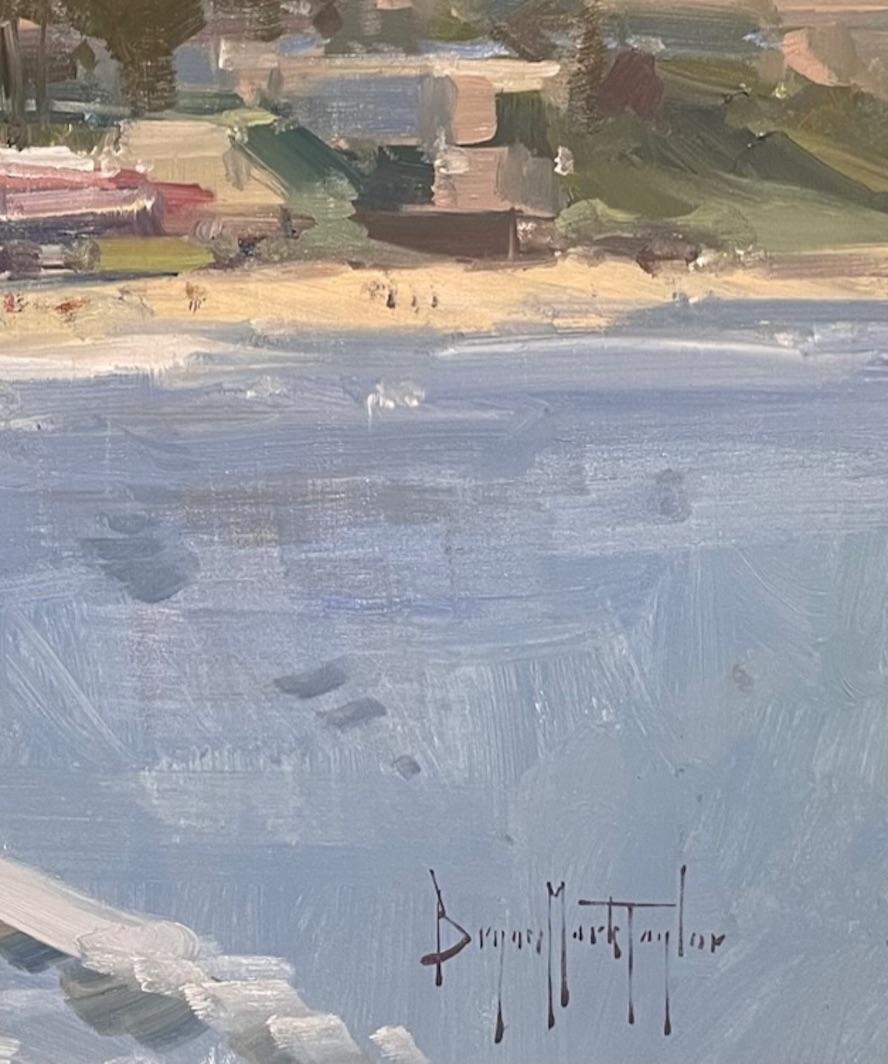 Paysage marin californien impressionniste moderne « Morning At Main Beach » (Morning At Main Beach)  - Gris Landscape Painting par Bryan Mark Taylor