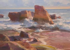 Modern Impressionist California Seascape "Picnic Beach Rocks" 
