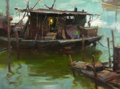 Modern Impressionist China River Scene "The Light Is On" Plein Air Oil