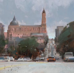 Modern Impressionist Cityscape "Driving Down Fulton Street" Plein Air Oil 
