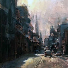 Modern Impressionist Cityscape "Heavenly Light" Oil by Bryan Mark Taylor