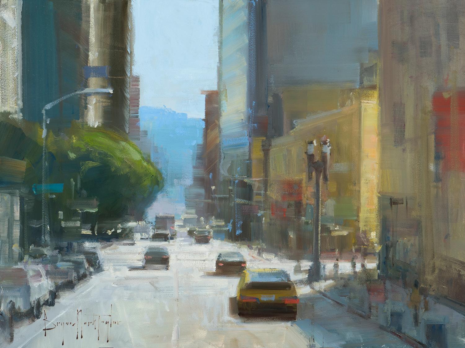 Modern Impressionist Cityscape "Morning Commute" Plein Air Oil 
