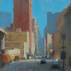 Paysage urbain impressionniste moderne en plein air « Morning Sun », huile d'un paysage de San Francisco