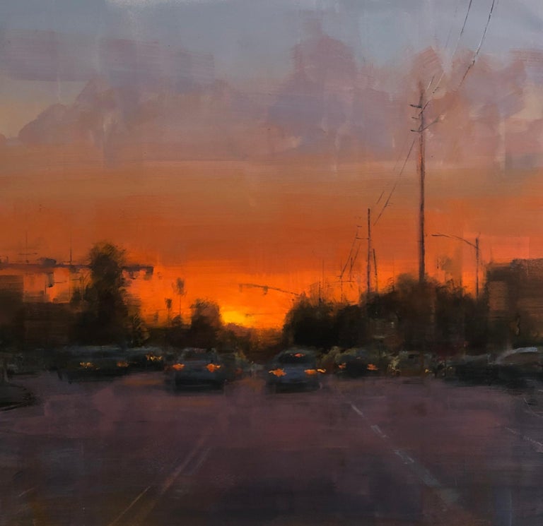 Bryan Mark Taylor Landscape Painting - Modern Impressionist Cityscape "Newport Sunset" Plein Air Oil 