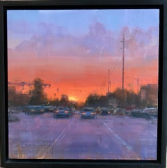 Modern Impressionist Cityscape "Newport Sunset" Plein Air Oil 