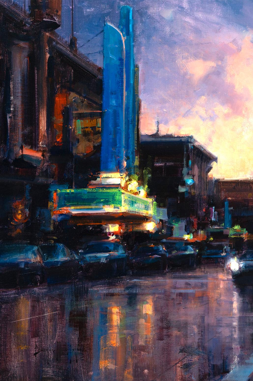 Paysage urbain impressionniste moderne « Night's Beginning »  L'huile de San Francisco - Painting de Bryan Mark Taylor