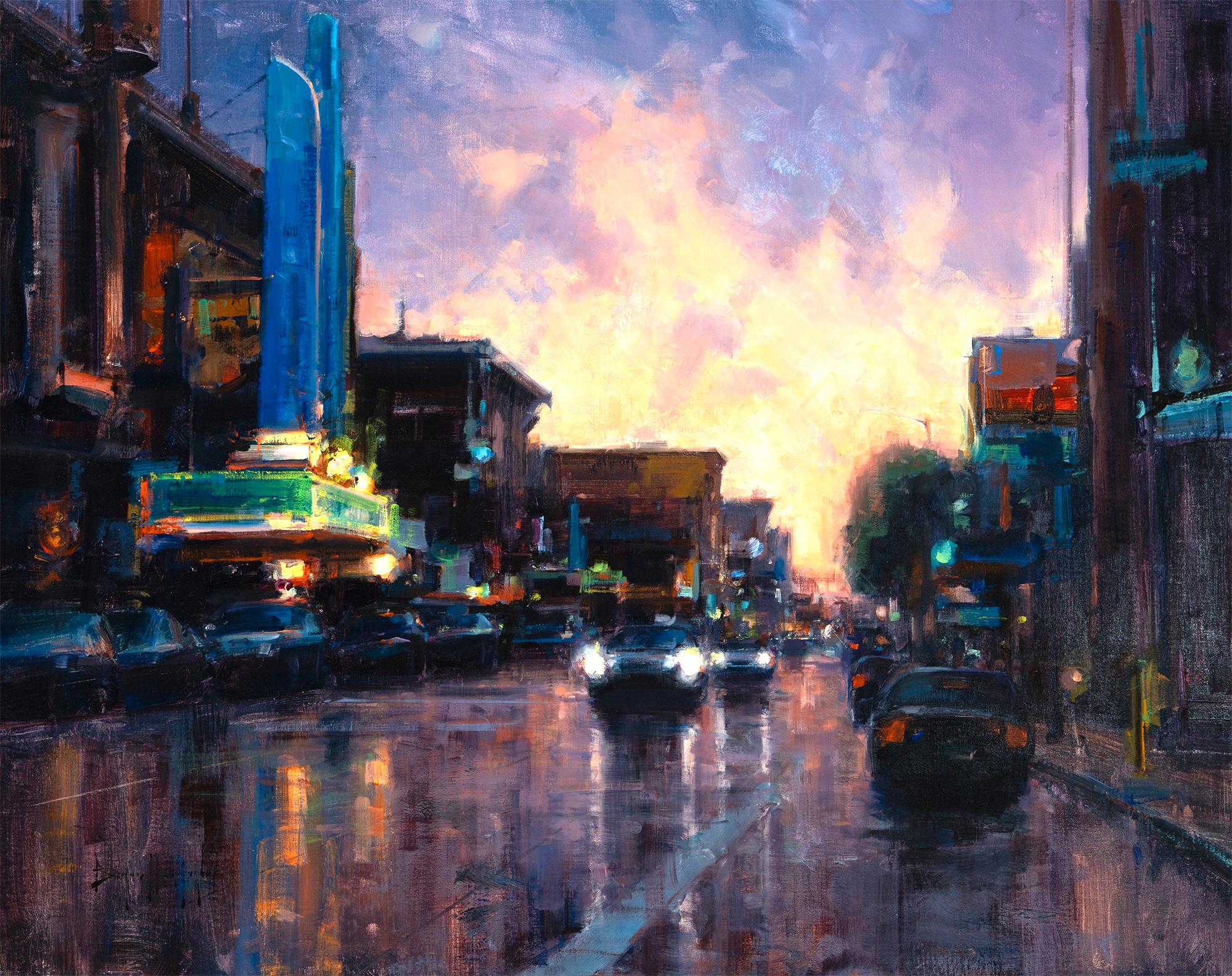 Bryan Mark Taylor Landscape Painting - Modern Impressionist Cityscape "Night's Beginning"  Oil of San Francisco