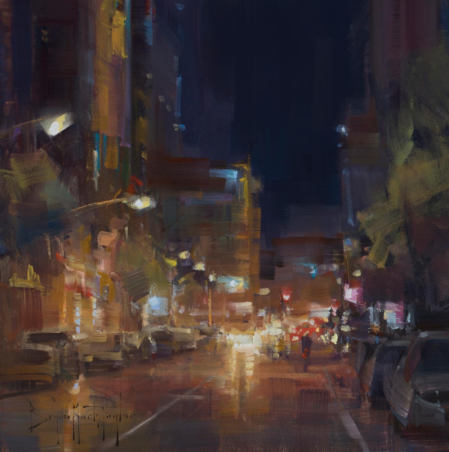 Bryan Mark Taylor Landscape Painting - Modern Impressionist Cityscape "San Diego Nights" Plein Air Oil 