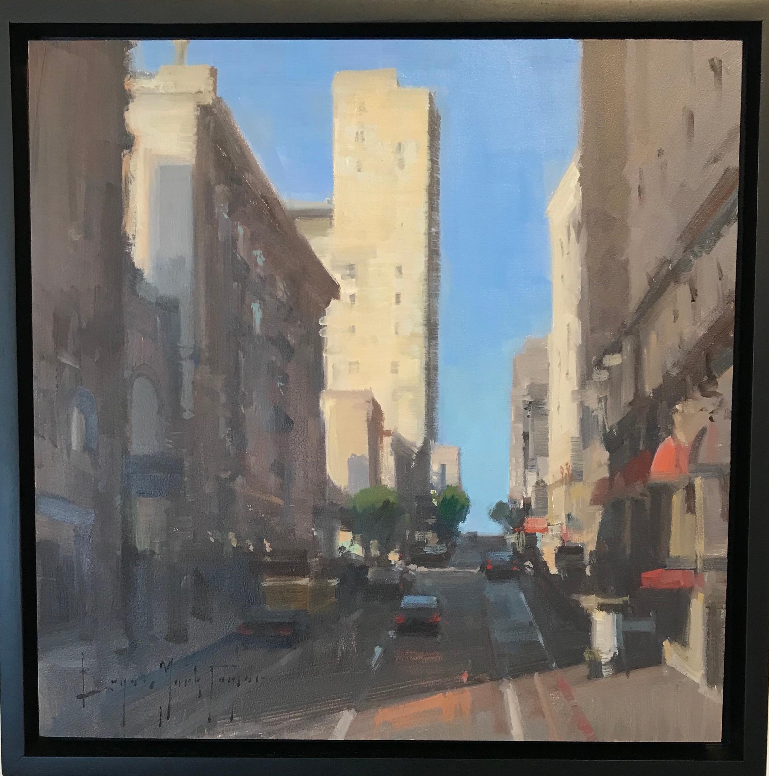 Paysage urbain impressionniste moderne en plein air « Up The Hill », huile de San Francisco en vente 1