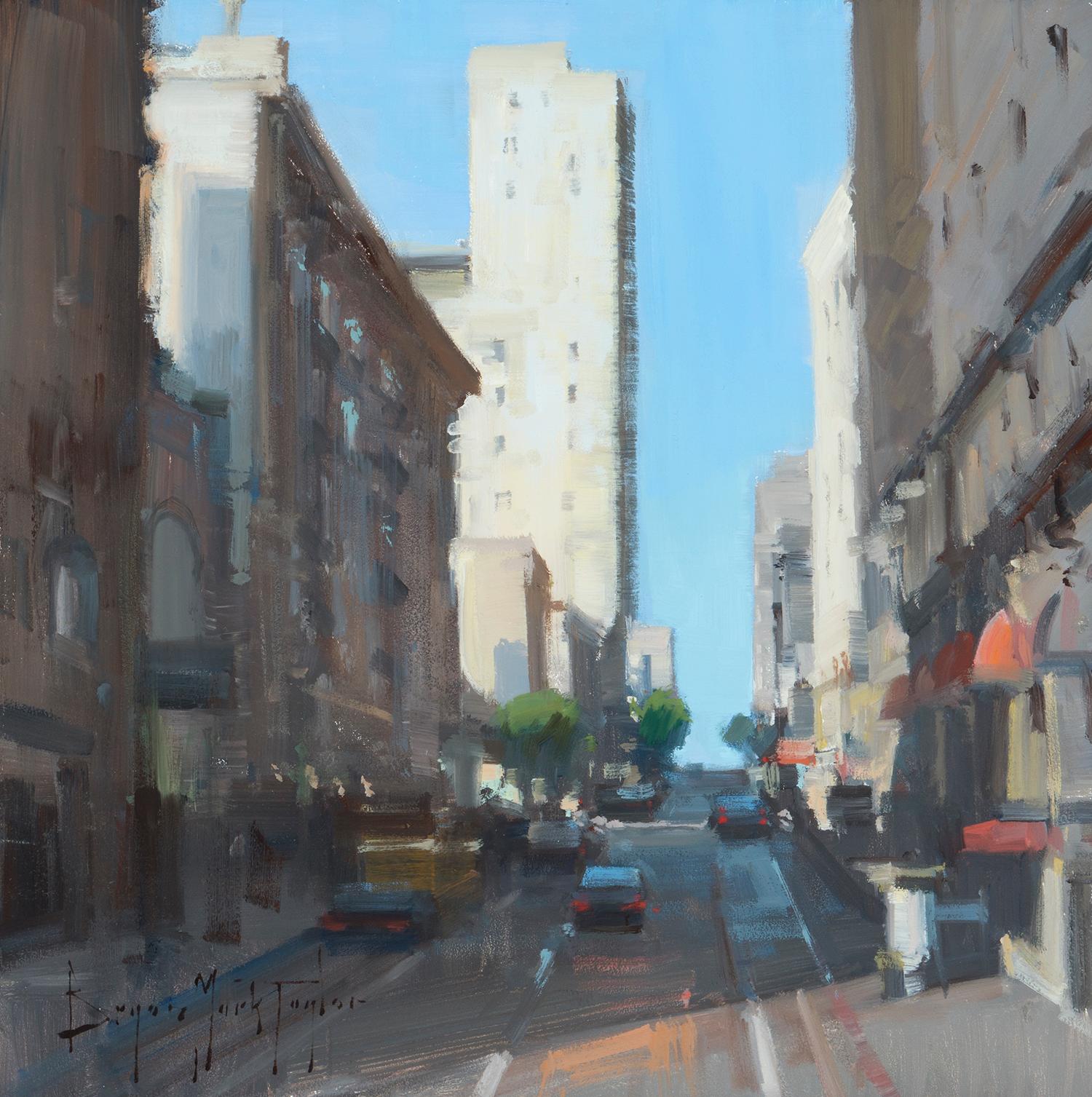 Paysage urbain impressionniste moderne en plein air « Up The Hill », huile de San Francisco
