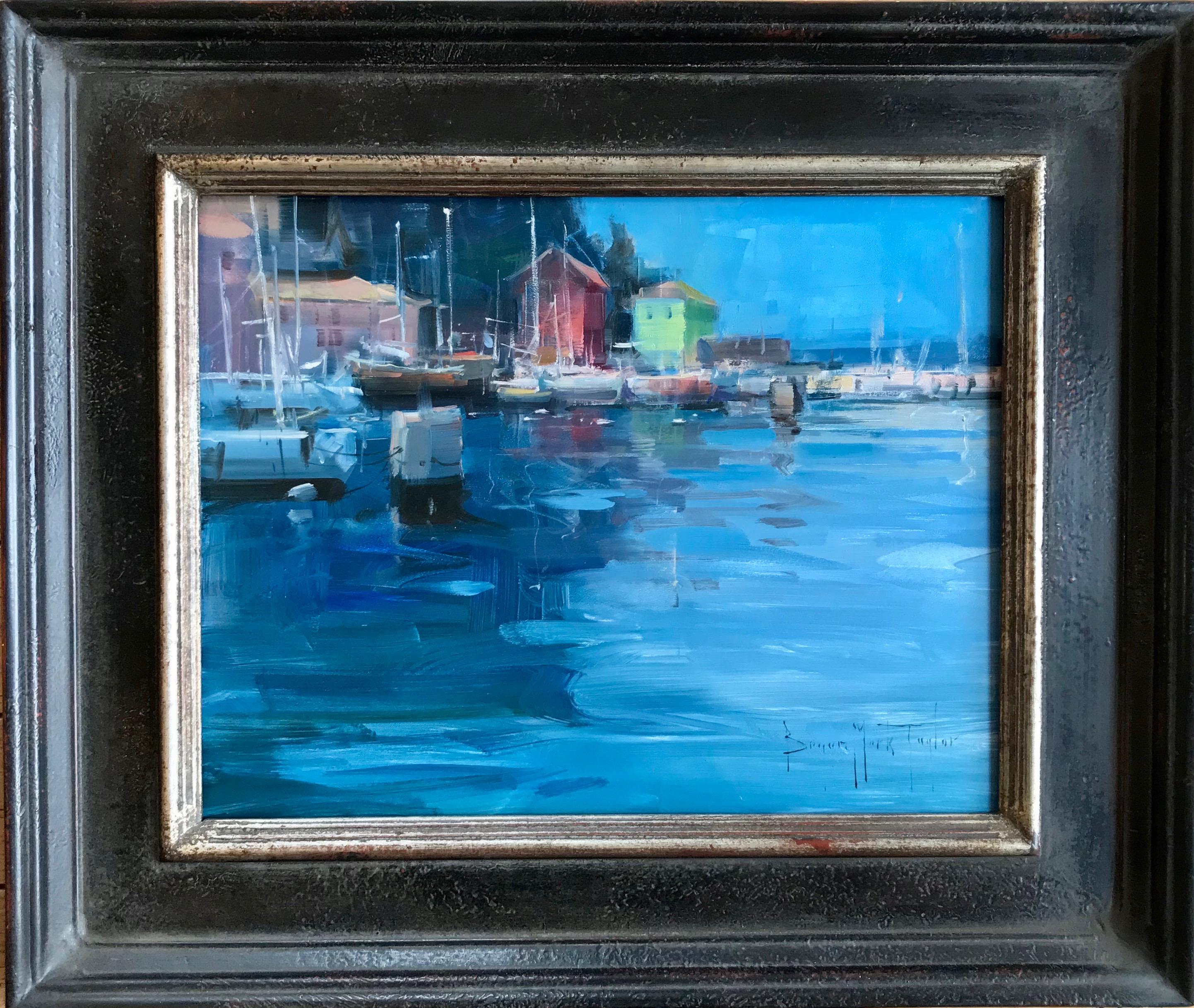 Bryan Mark Taylor Landscape Painting - Modern Impressionist European Scene "Piran Harbor" Plein Air Oil 