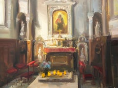 Modern Impressionist French Church Plein air oil Interior "Contemplation"