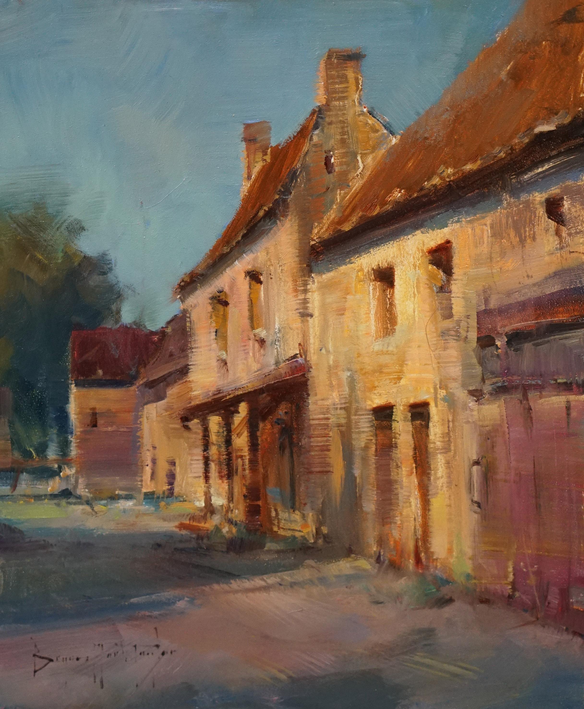 Bryan Mark Taylor Landscape Painting - Modern Impressionist French Plein air Landscape oil "Dordogne Farmhouse"