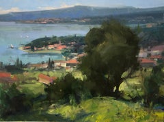 Modern Impressionist Italian Plein air Landscape oil "Lago di Garda Overlook"