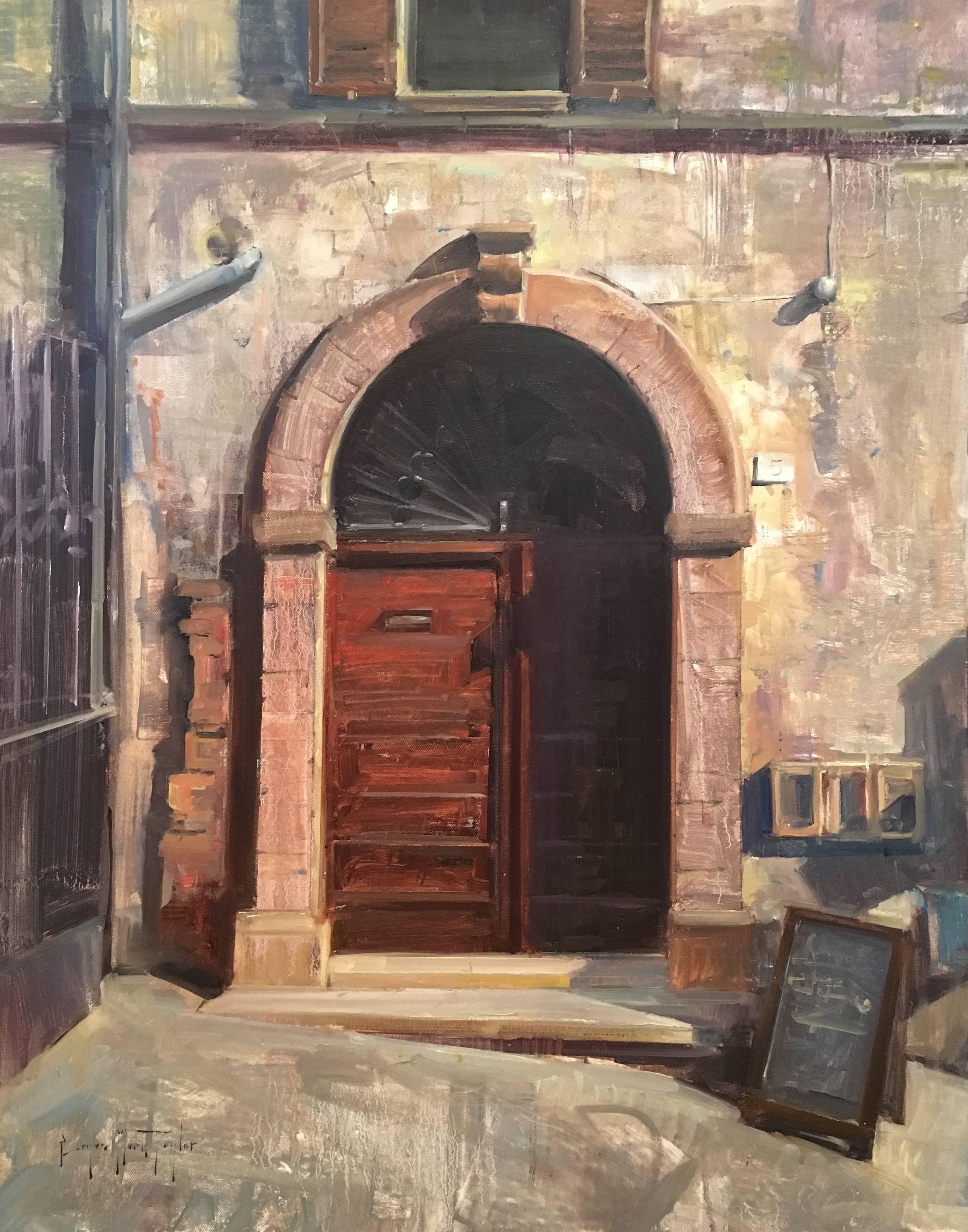 Modern Impressionist Italy Cityscape "Closed For Lunch" Oil,  Bryan Mark Taylor