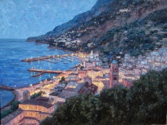 Modern Impressionist Night Cityscape "Amalfi Evening" Oil by Bryan Mark Taylor