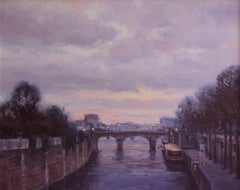 Modern Impressionist Paris Scene "Seine River Sunrise" Oil,  Bryan Mark Taylor