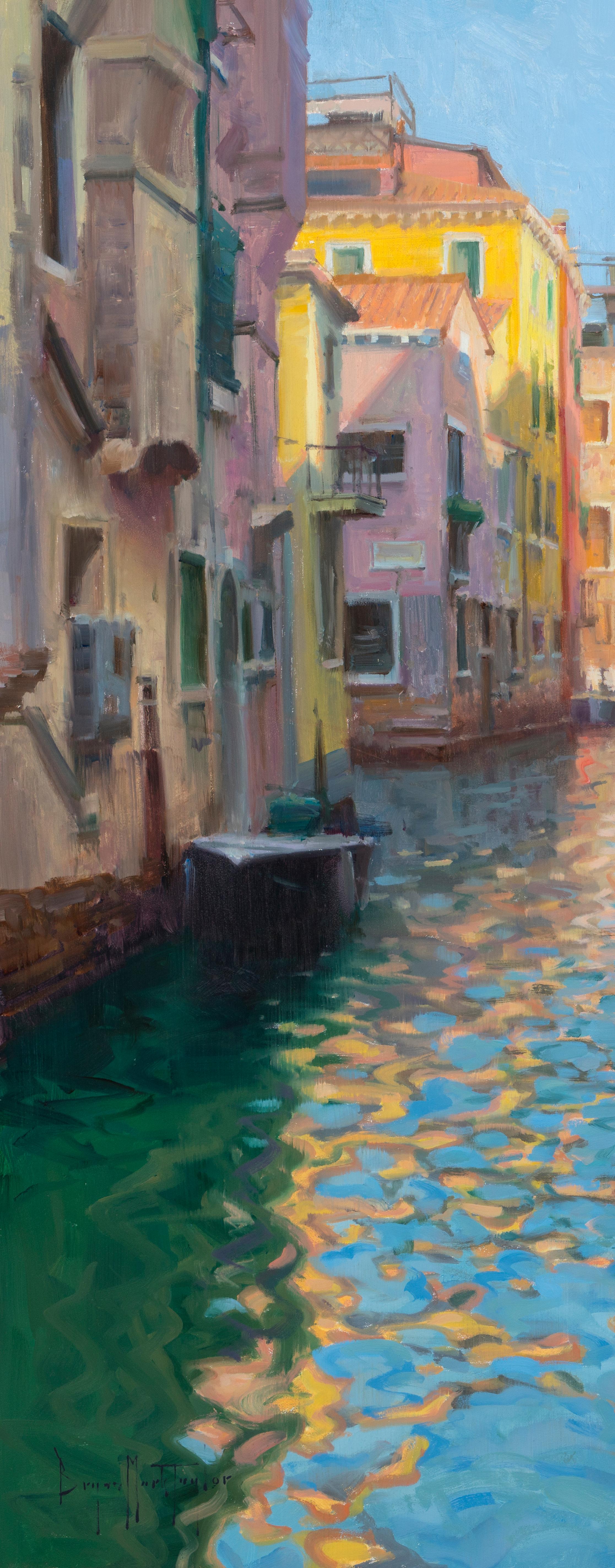 Paysage marin impressionniste moderne en plein air « Dancing Light Plein Air », huile de Venise - Painting de Bryan Mark Taylor